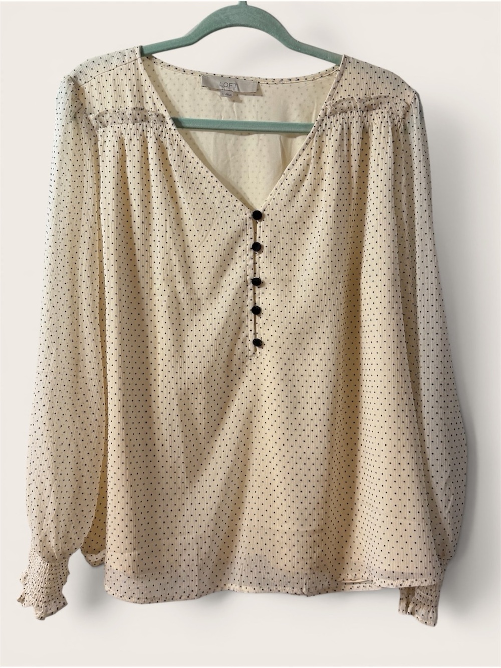 LOFT Cream Blouse with Black Polka Dots